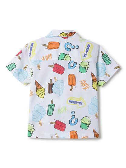 Boys Cotton Half Sleeve Regular Fit Printed Casual Shirt