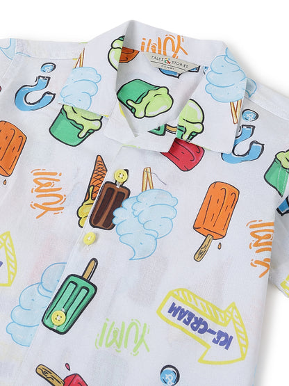 Boys Cotton Half Sleeve Regular Fit Printed Casual Shirt
