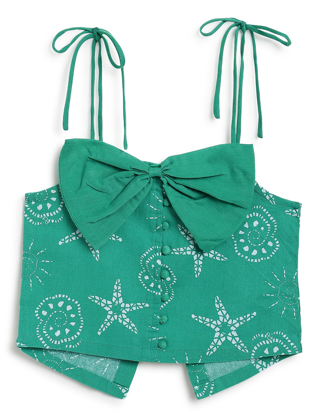 Girls Green Cotton Printed Sleeveless Top