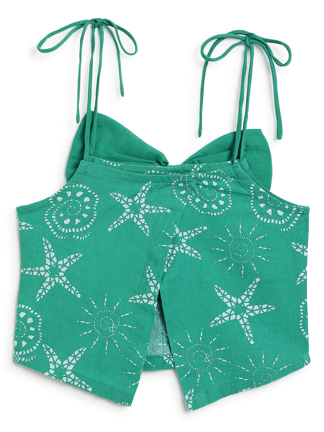 Girls Green Cotton Printed Sleeveless Top