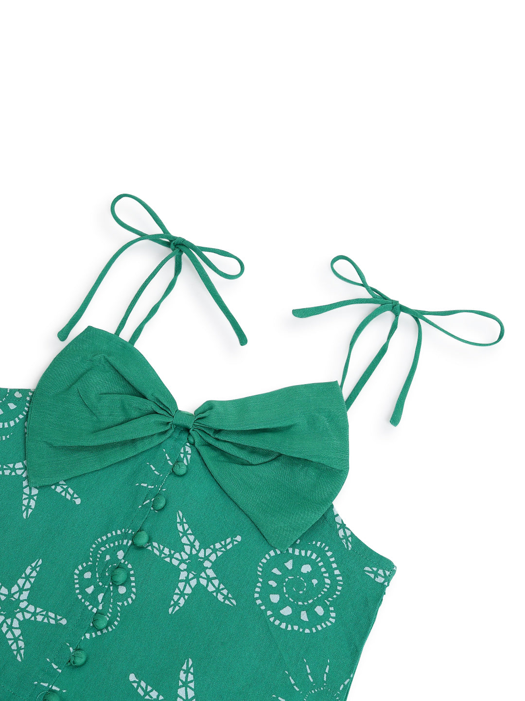 Girls Green Cotton Printed Sleeveless Top