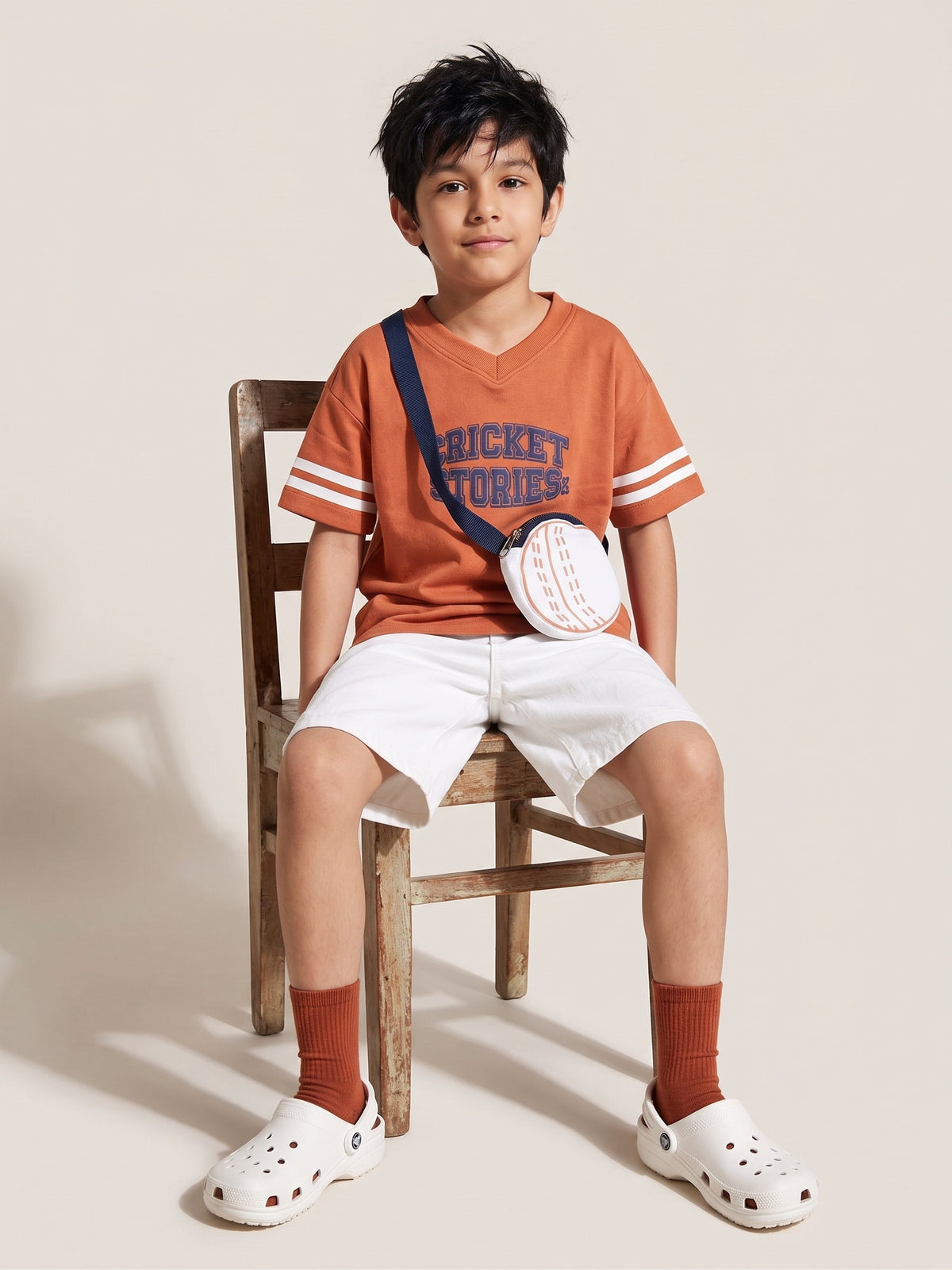Boys Rust Cotton V-Neck Half Sleeve T-Shirt