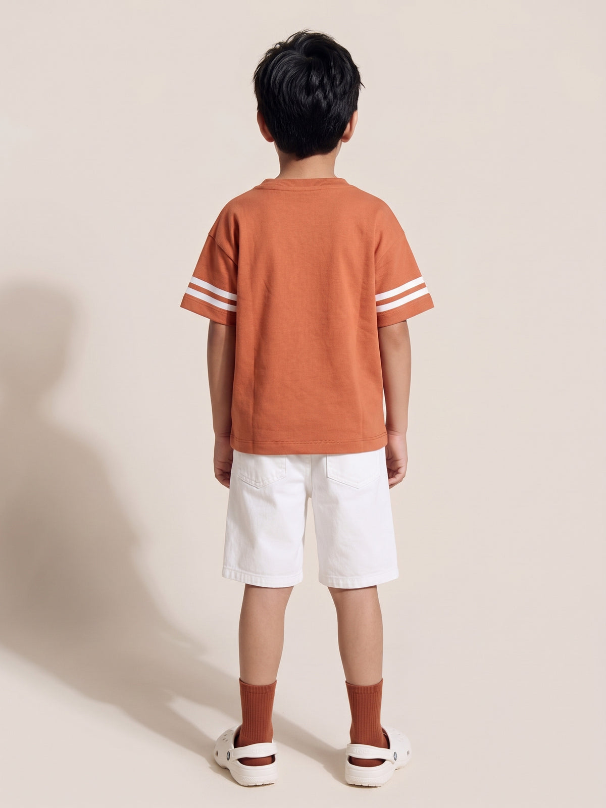 Boys Rust Cotton V-Neck Half Sleeve T-Shirt