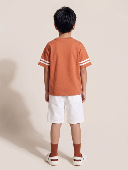 Boys Rust Cotton V-Neck Half Sleeve T-Shirt