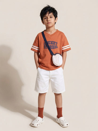 Boys Rust Cotton V-Neck Half Sleeve T-Shirt