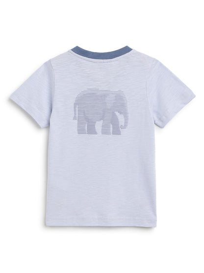 Boys Cotton Sky Blue V Neck T-Shirt With Black Denim Solid Regular Fit Short