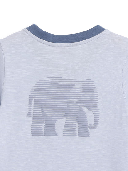 Boys Cotton Sky Blue Printed V Neck T-Shirt