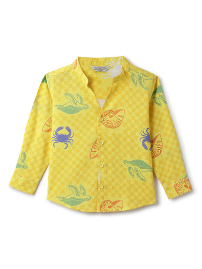 Boys Yellow Printed Cotton Shirt