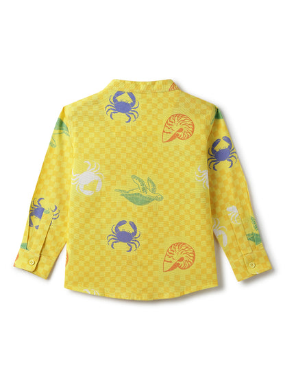 Boys Yellow Printed Cotton Shirt