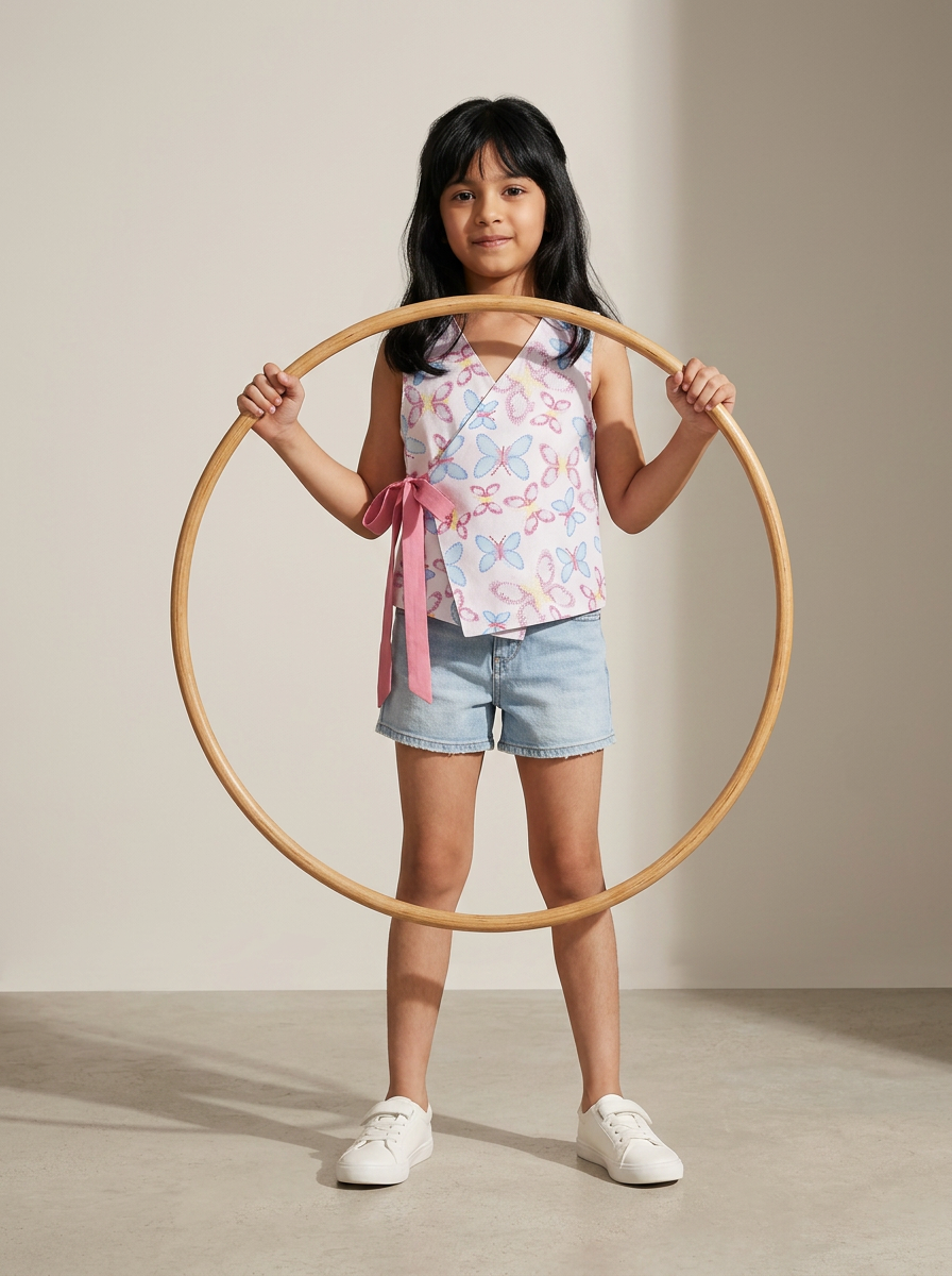 Girls Multicolor Cotton Printed Sleeveless Top