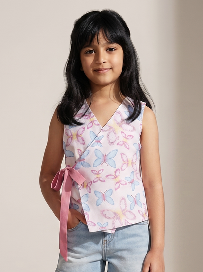 Girls Multicolor Cotton Printed Sleeveless Top