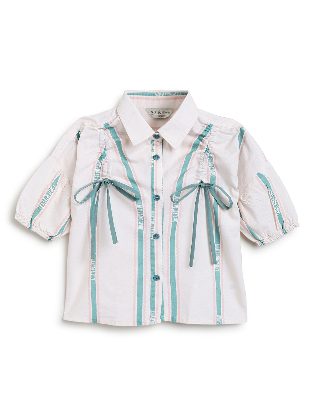 Girls Cotton Cream Half Sleeve Striped Top