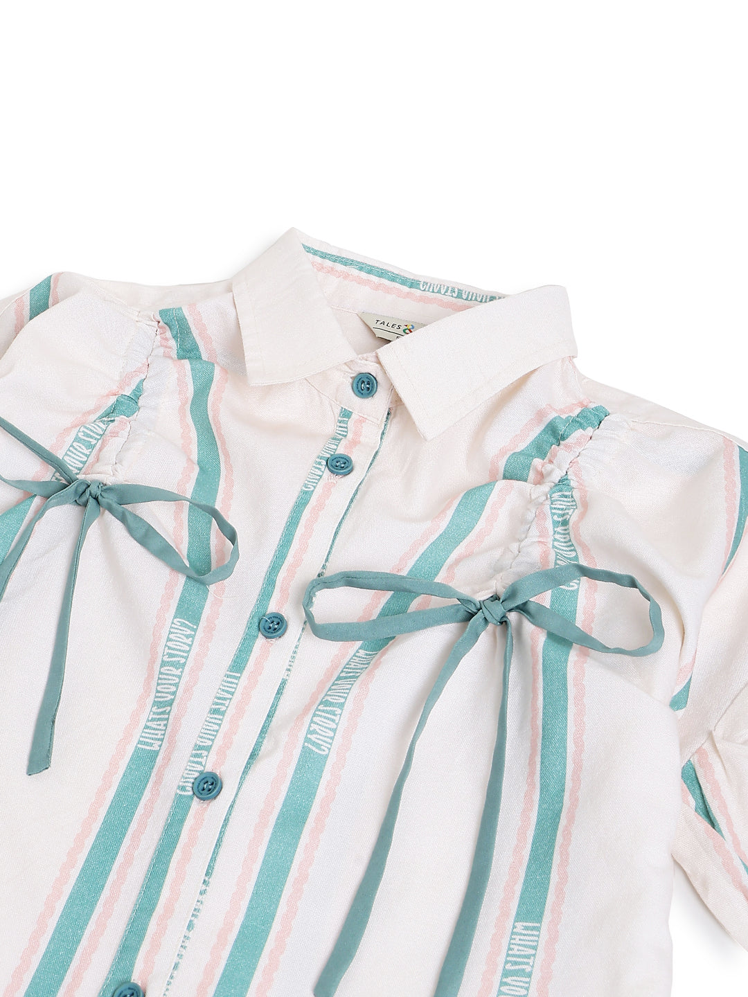 Girls Cotton Cream Half Sleeve Striped Top