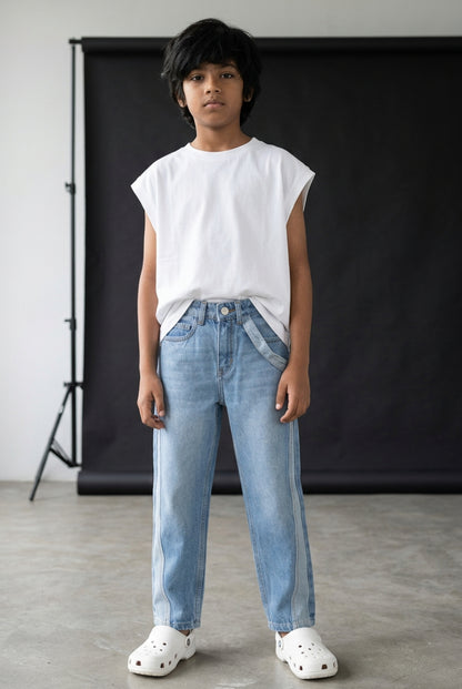 Boys Denim Light Blue Dad Fit Washed Jeans