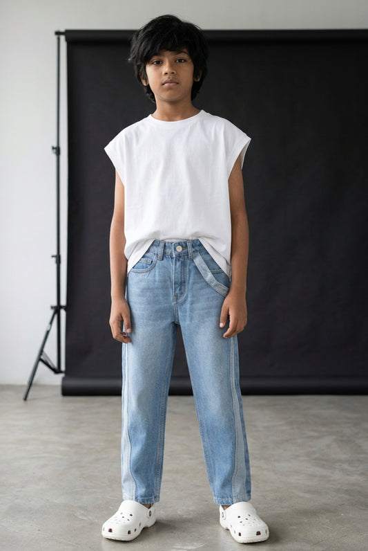 Boys Denim Light Blue Dad Fit Washed Jeans