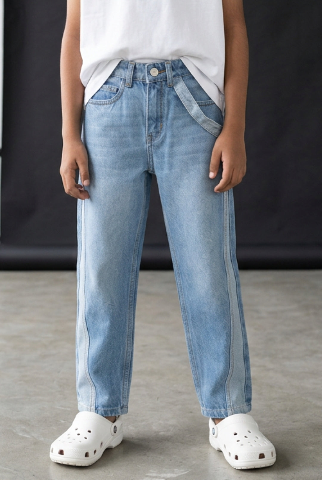 Boys Denim Light Blue Dad Fit Washed Jeans
