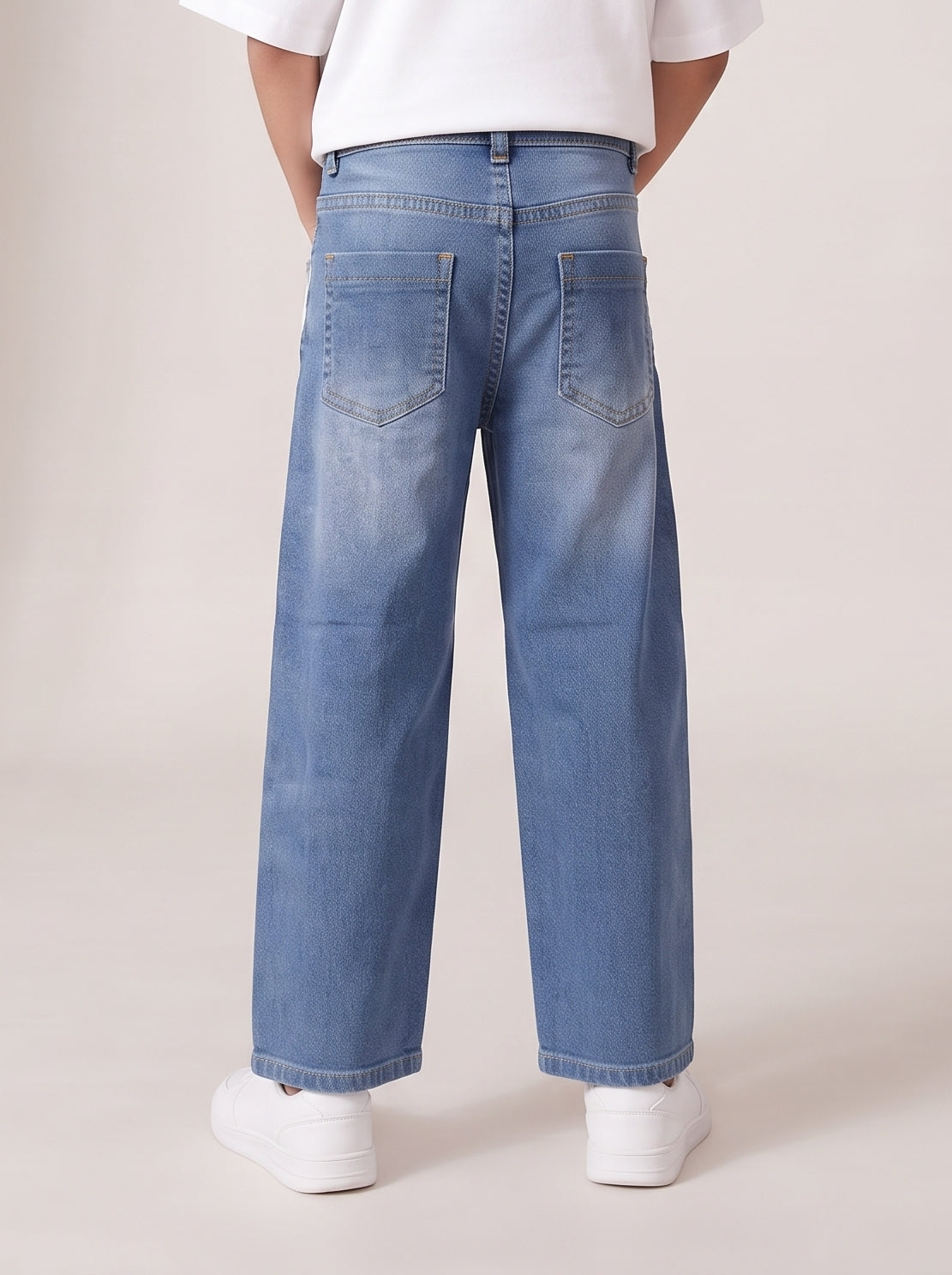 Boys Light Blue Striped Baggy Fit Denim Jeans