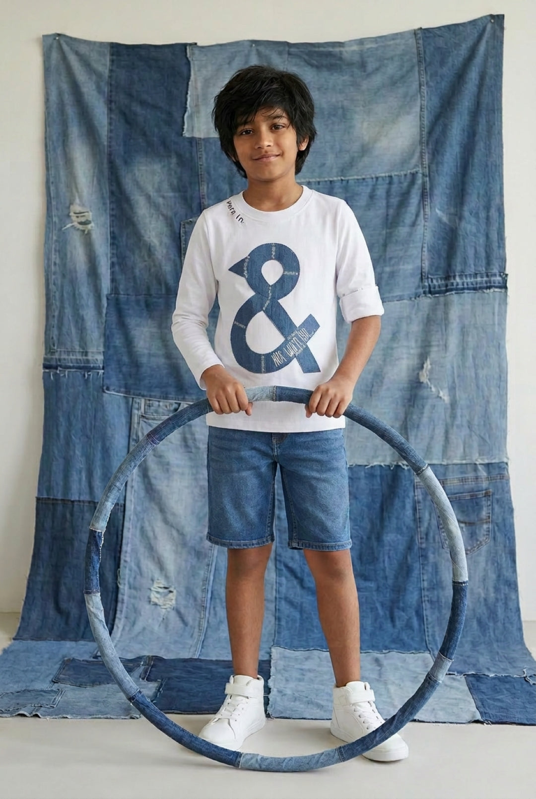 Boys White Cotton Printed Full Sleeve T-Shirt