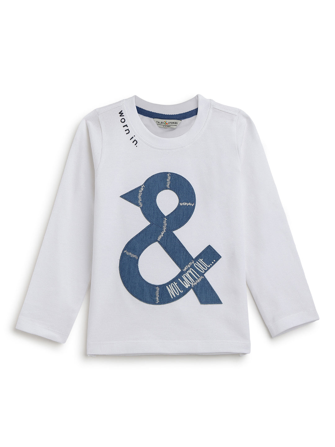 Boys White Cotton Printed Full Sleeve T-Shirt