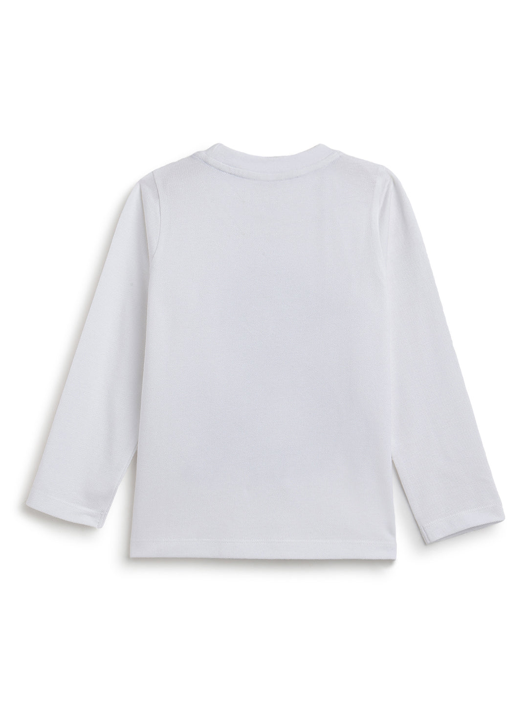 Boys White Cotton Printed Full Sleeve T-Shirt