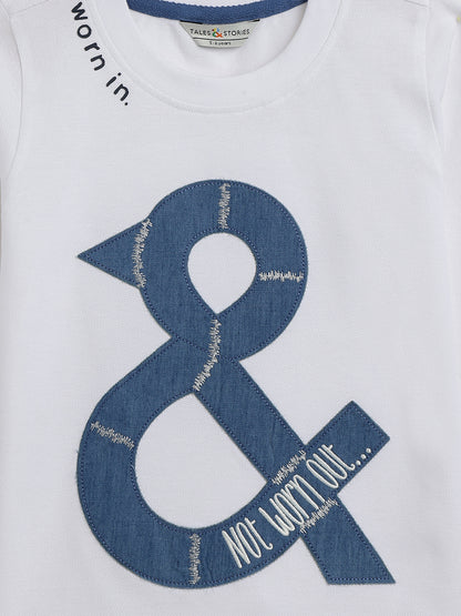 Boys White Cotton Printed Full Sleeve T-Shirt