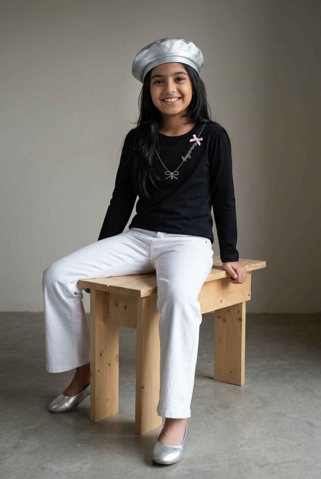 Girls Black Cotton Embroidered Full Sleeve T-Shirt
