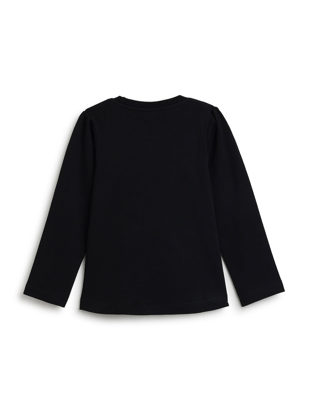 Girls Black Cotton Embroidered Full Sleeve T-Shirt