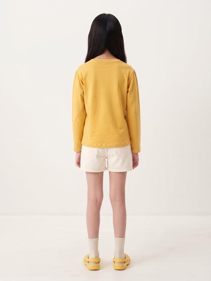 Girls Yellow Solid Cotton Full Sleeve T-Shirt