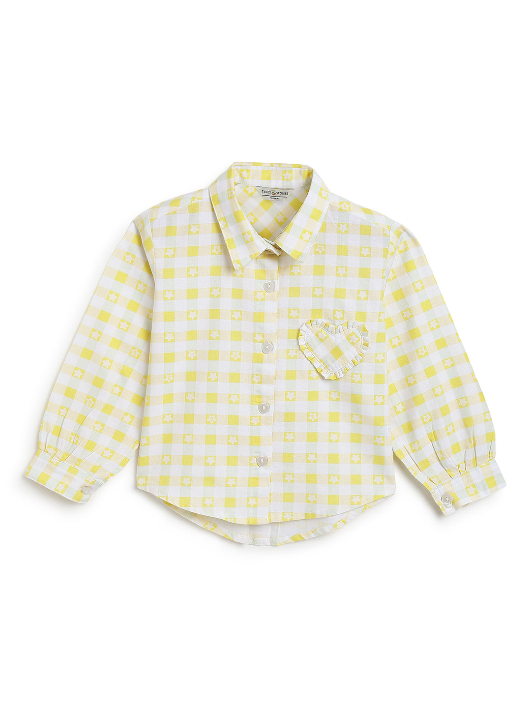 Girls Cotton Yellow Checkered Oversize Fit Shirt