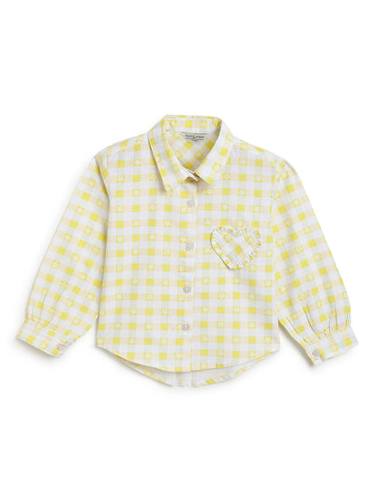 Girls Cotton Yellow Checkered Oversize Fit Shirt