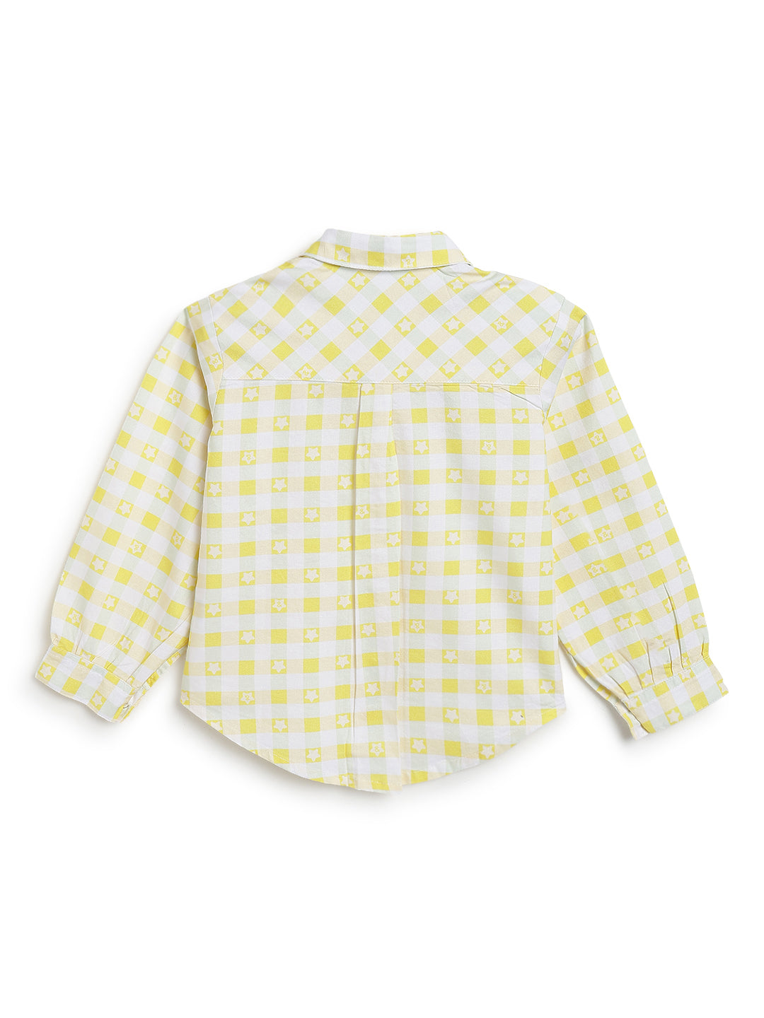 Girls Cotton Yellow Checkered Oversize Fit Shirt