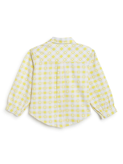 Girls Cotton Yellow Checkered Oversize Fit Shirt