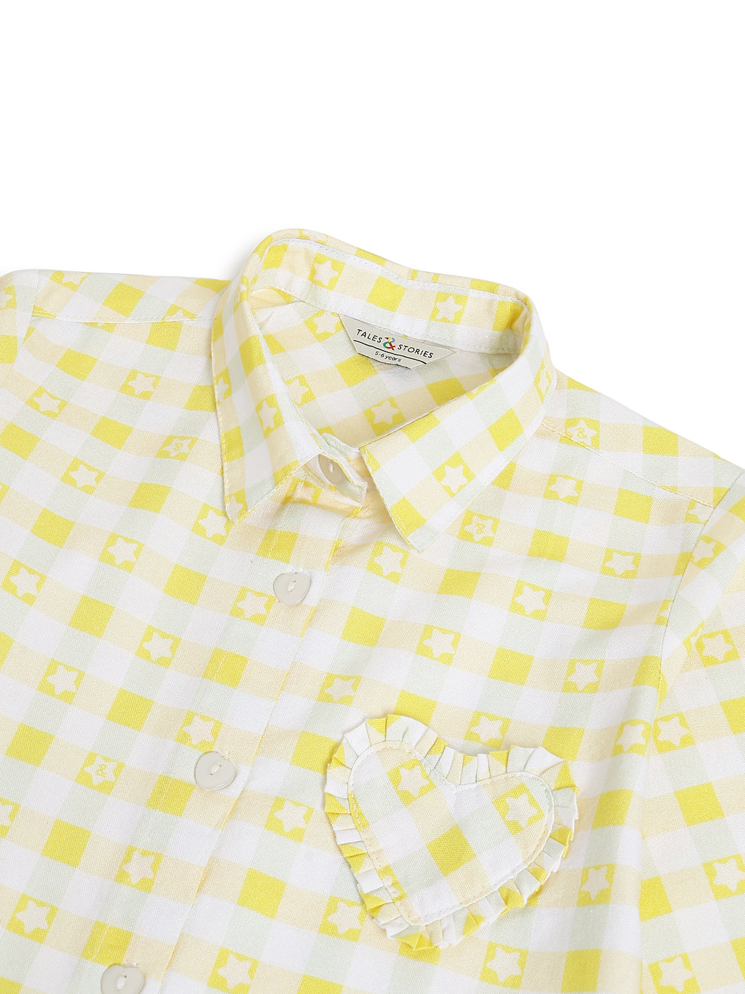 Girls Cotton Yellow Checkered Oversize Fit Shirt
