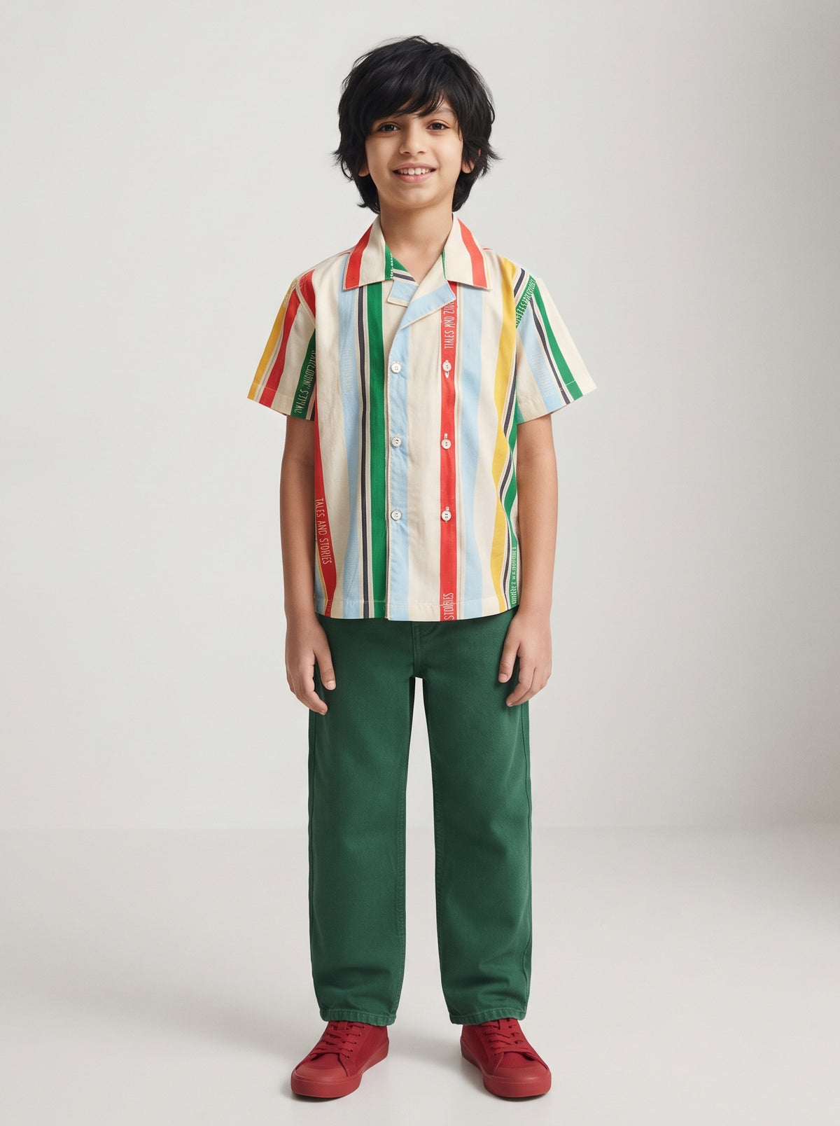 Boys Multicolor Striped Cotton Half Sleeve Shirt