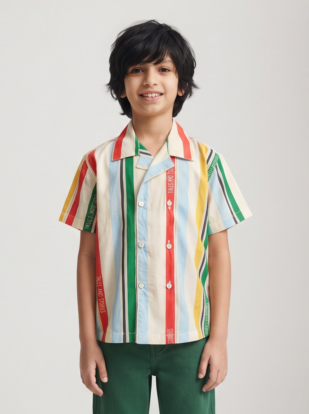 Boys Multicolor Striped Cotton Half Sleeve Shirt