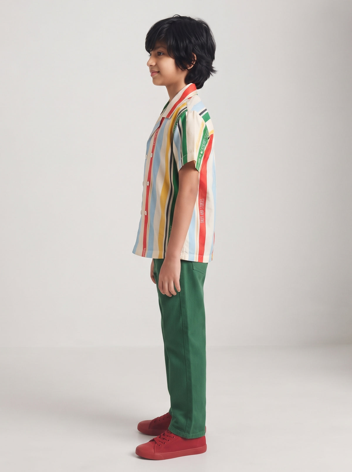 Boys Multicolor Striped Cotton Half Sleeve Shirt