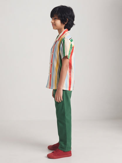 Boys Multicolor Striped Cotton Half Sleeve Shirt