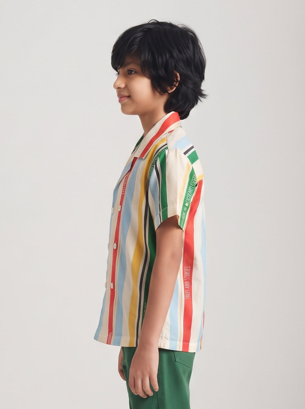 Boys Multicolor Striped Cotton Half Sleeve Shirt