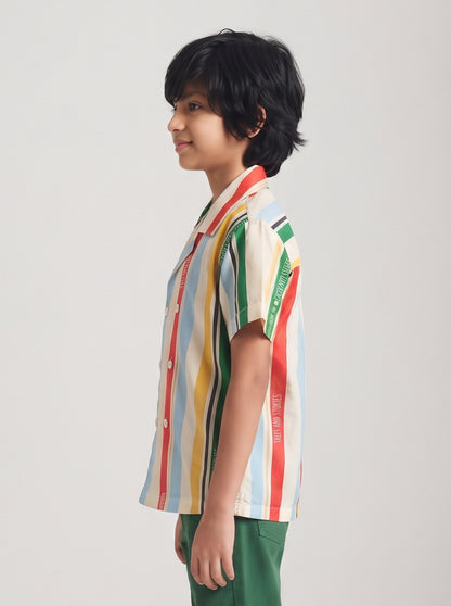 Boys Multicolor Striped Cotton Half Sleeve Shirt