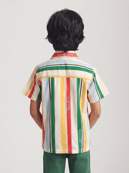 Boys Multicolor Striped Cotton Half Sleeve Shirt