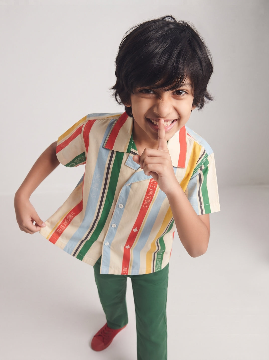 Boys Multicolor Striped Cotton Half Sleeve Shirt