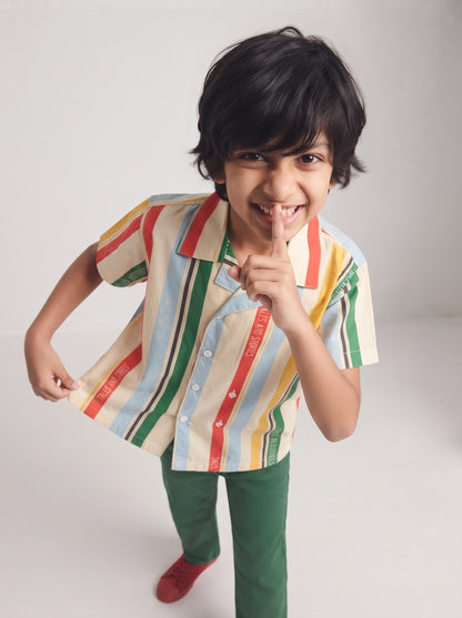 Boys Multicolor Striped Cotton Half Sleeve Shirt