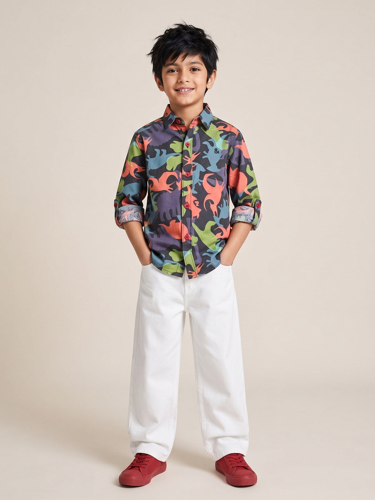 Boys Multicolor Printed Cotton Full Sleeve Shirt