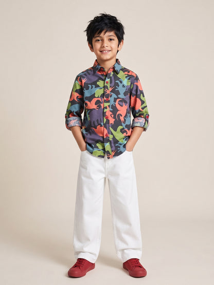 Boys Multicolor Printed Cotton Full Sleeve Shirt