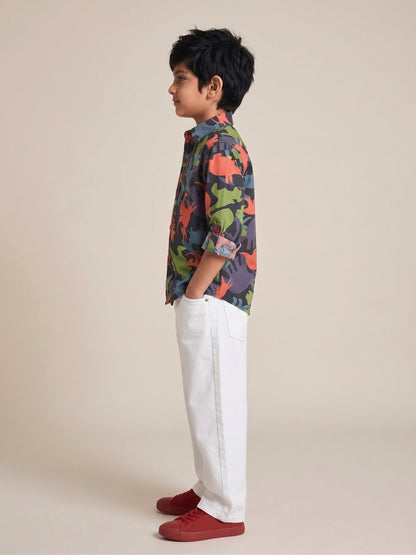 Boys Multicolor Printed Cotton Full Sleeve Shirt