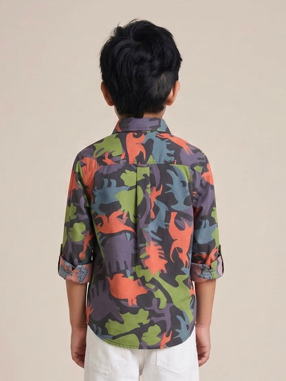 Boys Multicolor Printed Cotton Full Sleeve Shirt