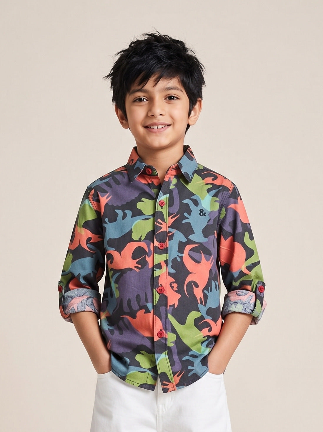 Boys Multicolor Printed Cotton Full Sleeve Shirt
