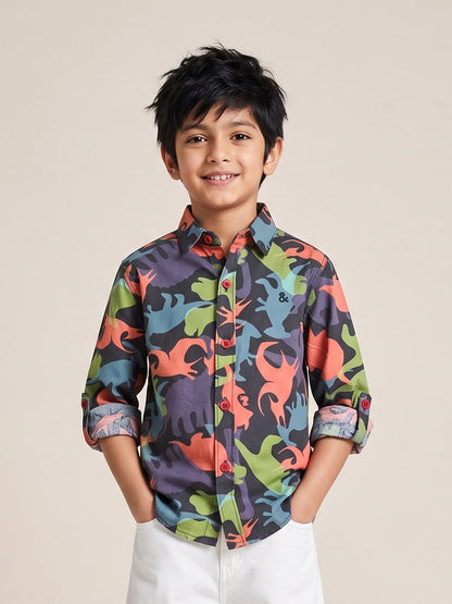 Boys Multicolor Printed Cotton Full Sleeve Shirt