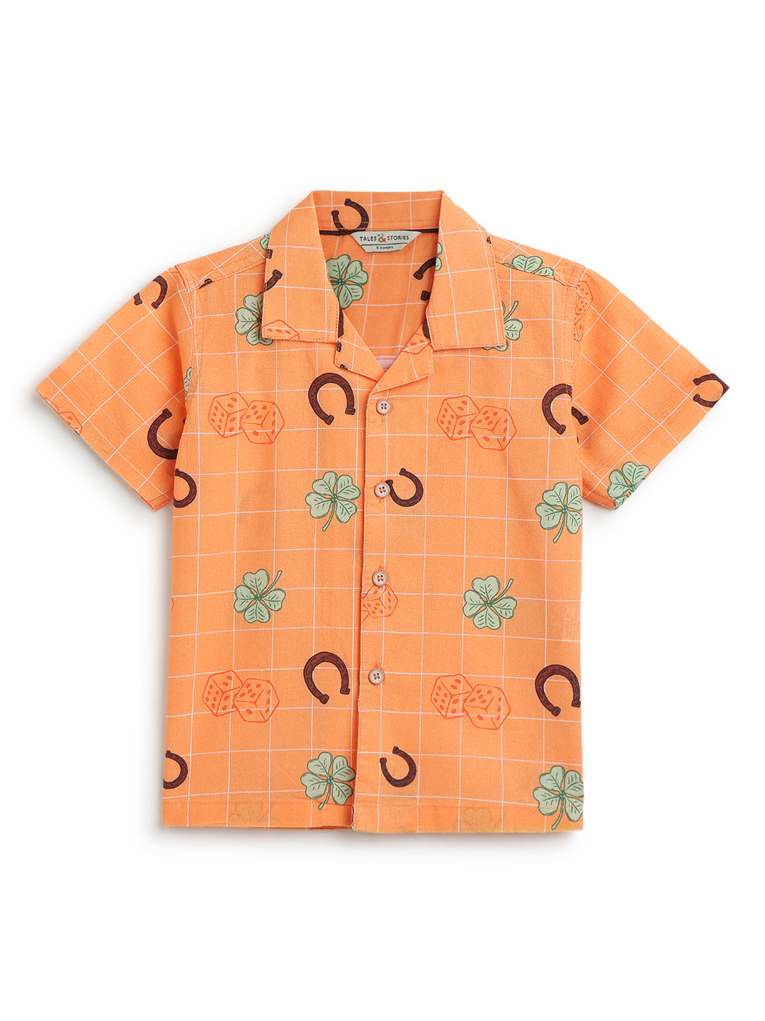 Boys Cotton Orange Printed Casual Shirt
