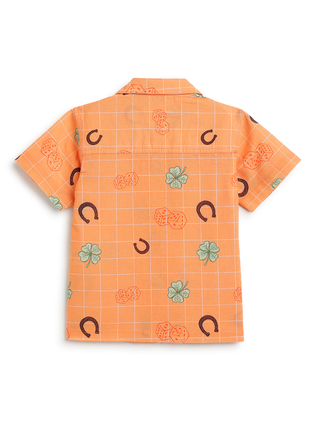 Boys Cotton Orange Printed Casual Shirt